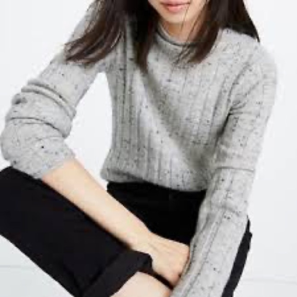Madewell Speckled Turtleneck Mock Neck Pullover Sweater Grey